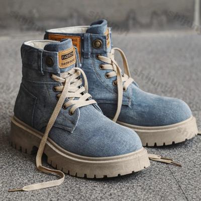 Men 2025 Autumn New British Cowboy Boots High Top Retro Platform Comfort Anti Slip Thick Sole Lace Up Sports Motorcycle Boots