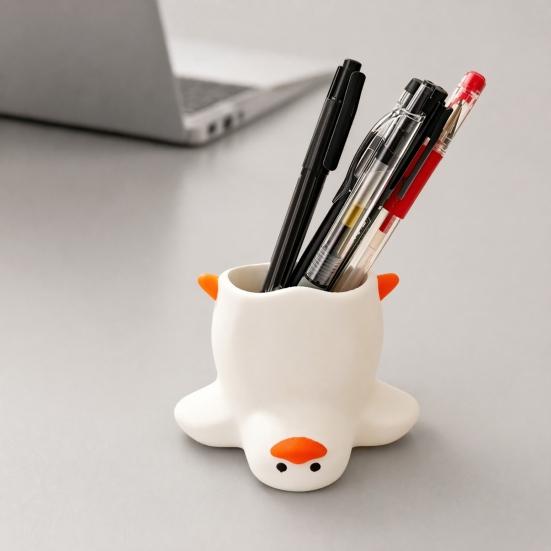 DYS Upside Down Duck Pen Holder, 3D Printed Desk Organizer, Funny Stationery Storage Holder for Office School, Creative Gift Girls