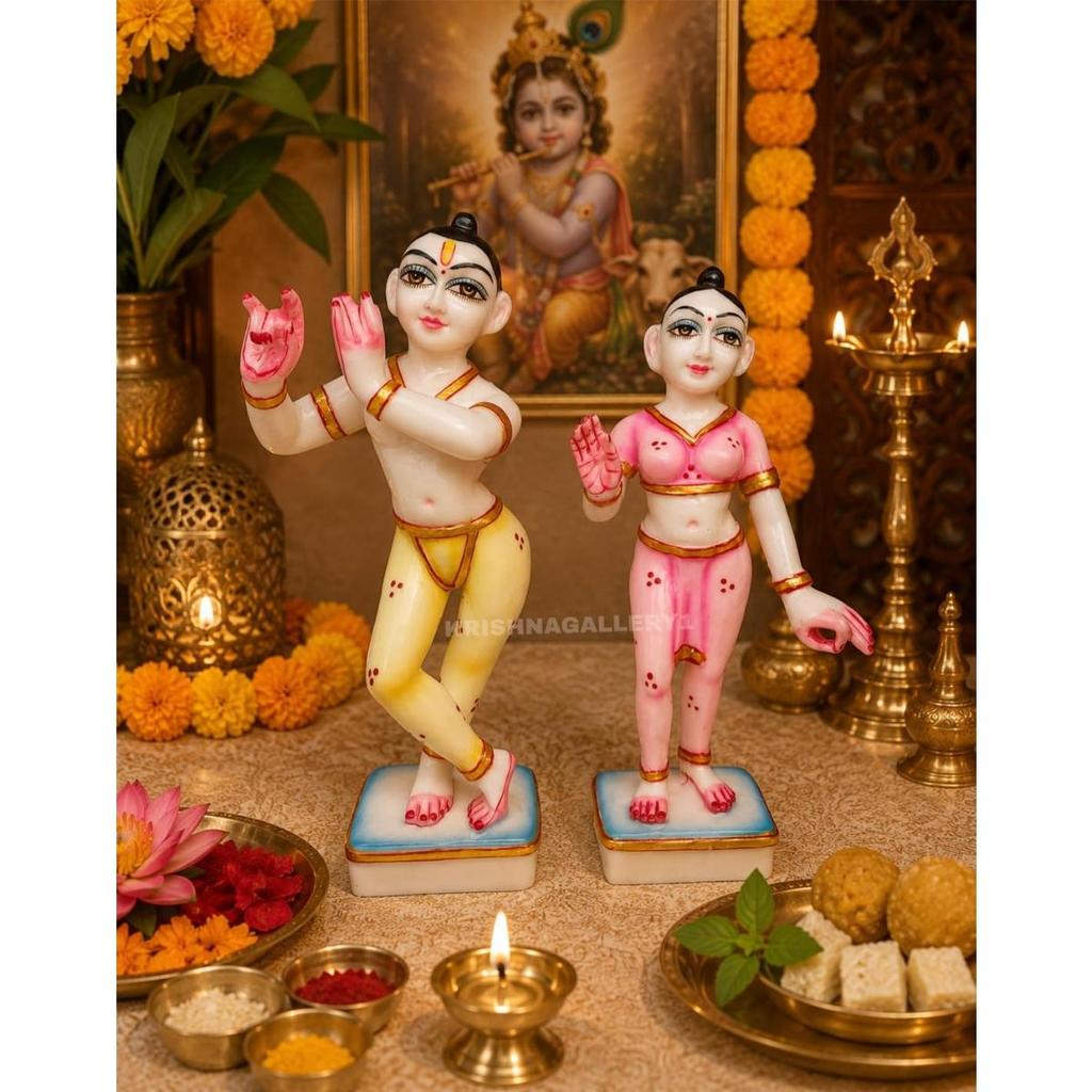 Polvere di Marmo Iskon Radha Krishna Murti Coppia Giugale Radhe Shyam Murti Statua Idolo per Casa Pooja Pezzo Regalato Idolo di Janmashtami Misura 22,86 cm