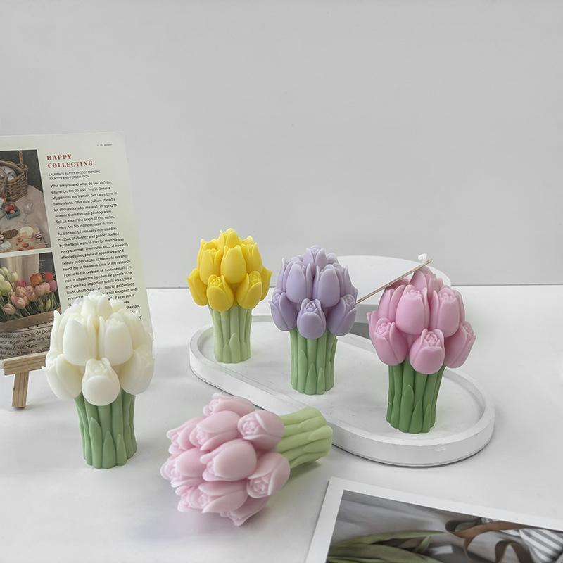 3D Kytice tulipánů Silikonové formy na svíčky Ručně vyráběné Mýdlo s levandulovým květem Sádra Pryskyřice Řemeslné formy DIY Čokoládový dort Pečicí nástroje