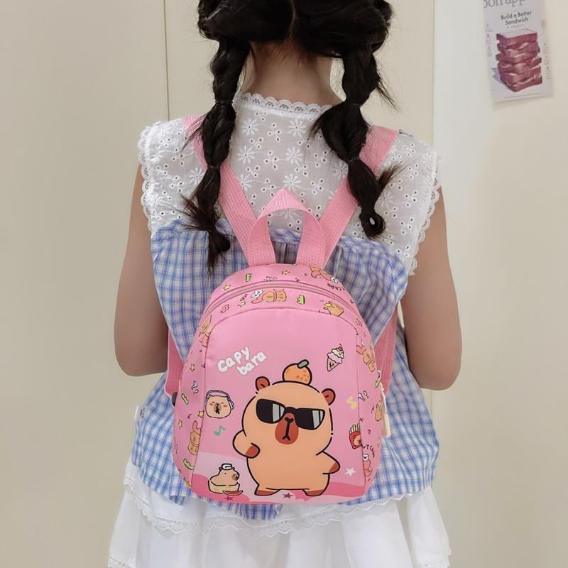 Pattern Capybara Kids Backpack With Cartoon Print Schoolbag Breathable Gift