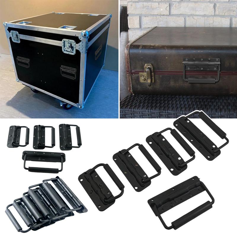 1pc Black Spring Folding Handle Luggage Movable Suitcase Iron Material Spring Handle Tool Box Container Drawer Movable Ring