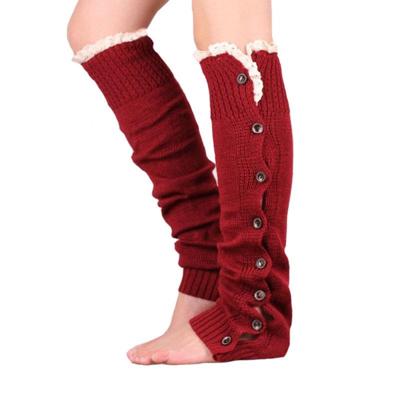 Women's Knee High Knitted Boot Socks Leg Warmers Long Winter Warm Lace Buttons Stockings