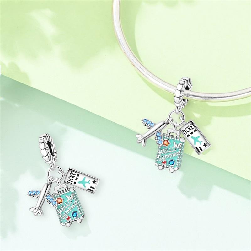 New 925 Silver Summer Suitcase Travel Airplane Camera Charms Pendant For Women Fit Bracelet DIY Jewelry Gifts
