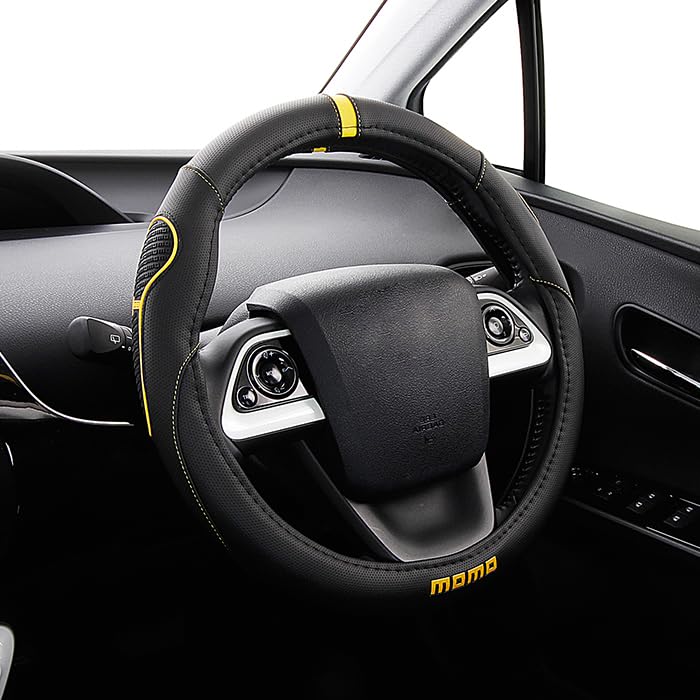 MOMO SUPER GRIP Steering Wheel Cover for Kei Compact and Minivans with Yellow MOMO Size M Cars, Cars, (Black-Yellow logo, (38-39cm))