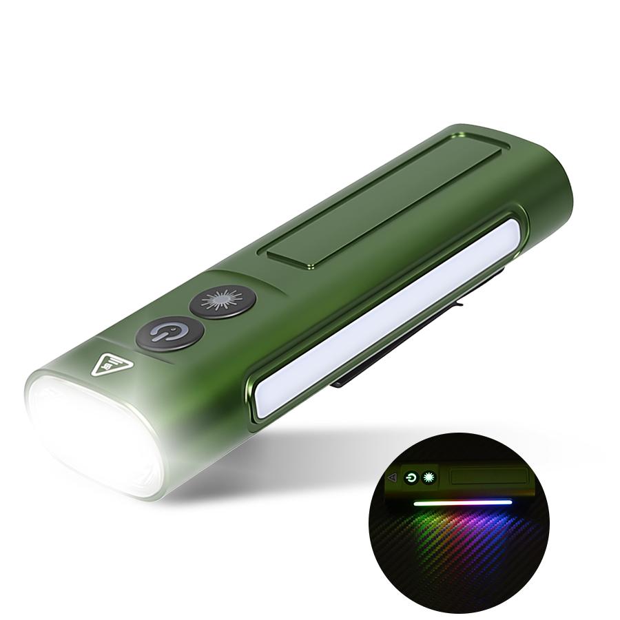 Multifunctional EDC Flat LED Flashlight with Green Beam Rechargeable RGB Side Light Outdoor Waterproof Lantern Camping Hiking