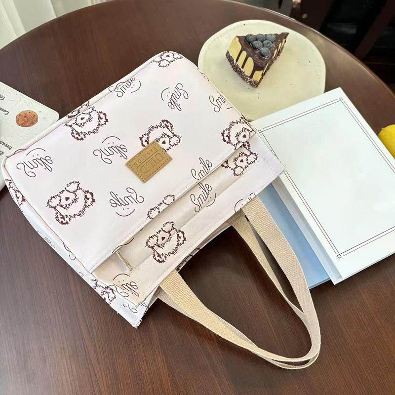 Cartoon Bear Printed Versatile Large Capacity Handbag Office Worker Portable Lunch Bento Tote Bag
