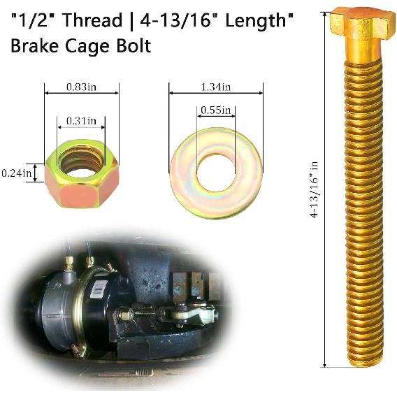 4Pcs Brake Cage Bolt Assembly - Fits For Semi Truck,Air Spring Brake Chamber Repair (Replaces Bendix 800921/TR800921)-1/2" Thread And 4-13/16"Length