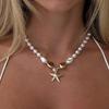 Bohemian Imitation Pearl Beaded Starfish Necklaces for Women Ladies Fashion Vacation Style Pendant Necklaces Jewelry Accessories