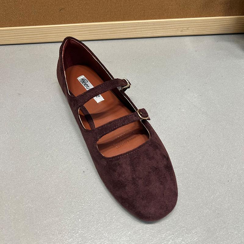 Fashion Buckle Fashion Flock Ladies Mary Janes Flats Shoes 2025 New Shallow Female Soft Footwear Round Toe Women Ballet Flats Shoes