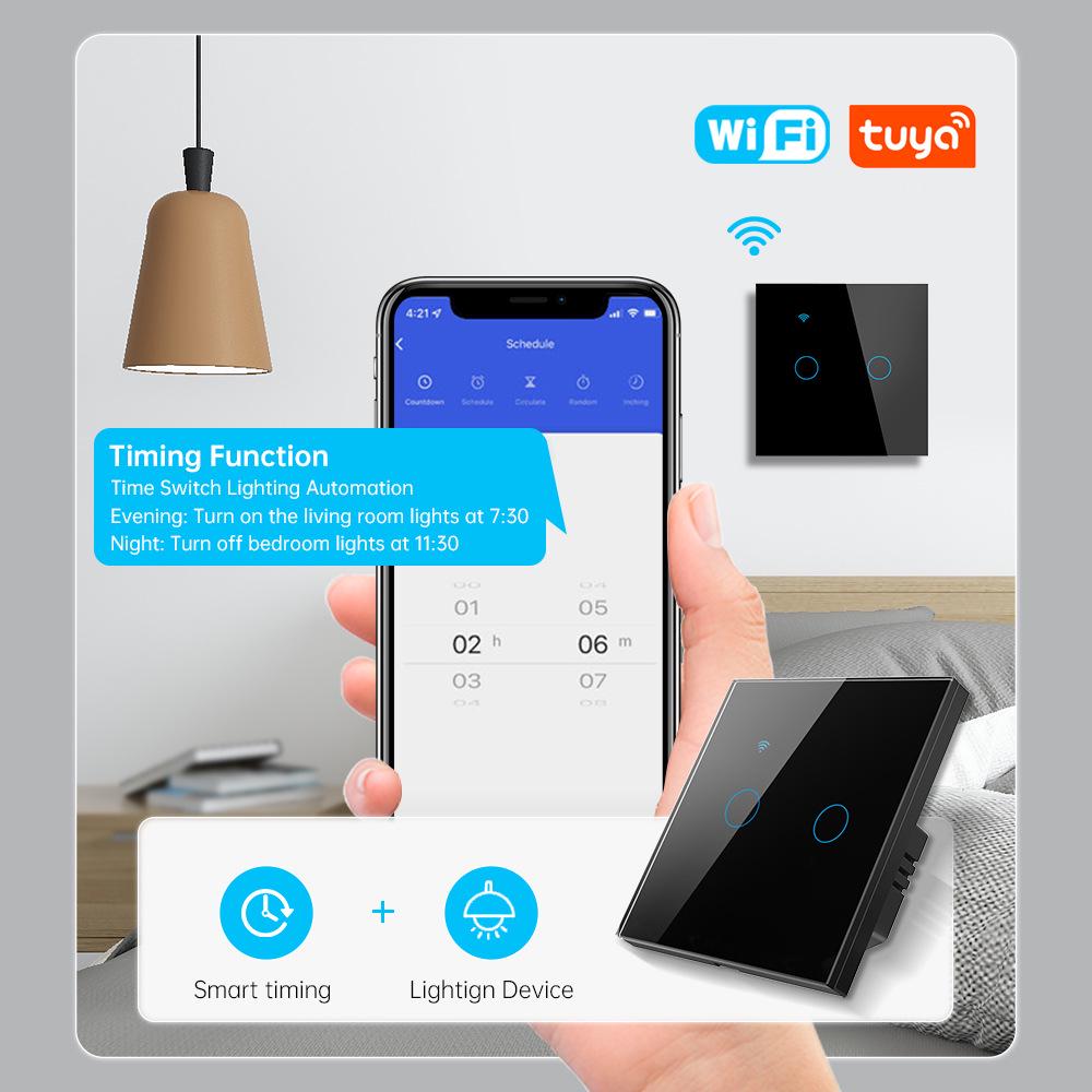 Smart WiFi Double Control Graffiti Switch, EU/UK 86 Type, Neutral Wire, Three-Way, with APP Timer & Voice Control.