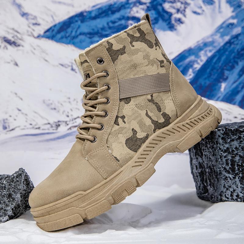 Camouflage Canvas Martin Boots Men's High-top Autumn and Winter Tooling Rhubarb Boots Medium-top Men's Shoes Western Cowboy Boots