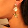 Women Fashion Starfish Shell Imitation Pearl Earrings Jewelry