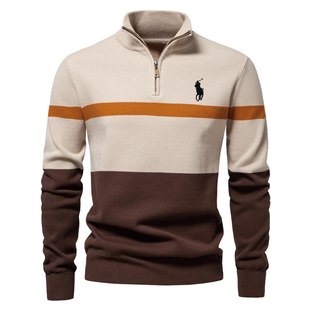 MINISO Polo Ralph Lauren Embroidered New Large Stand Up Collar Women's Sweater Half Zipper Color Blocked Knitted Sweater