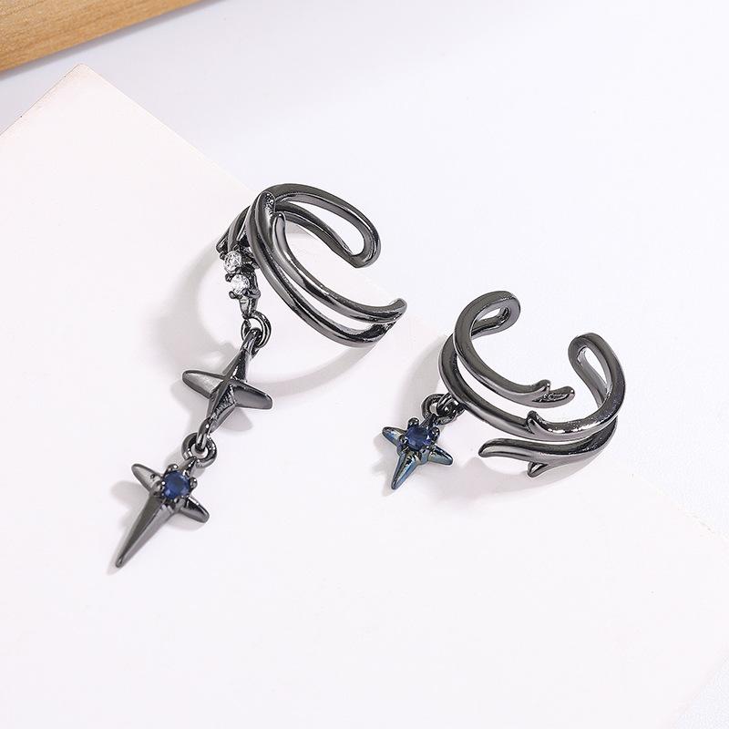 Gothic Punk Four Pointed Star Ear Cuff With Zircon Thorns Cross Design Non Pierced Cartilage Earrings For Women