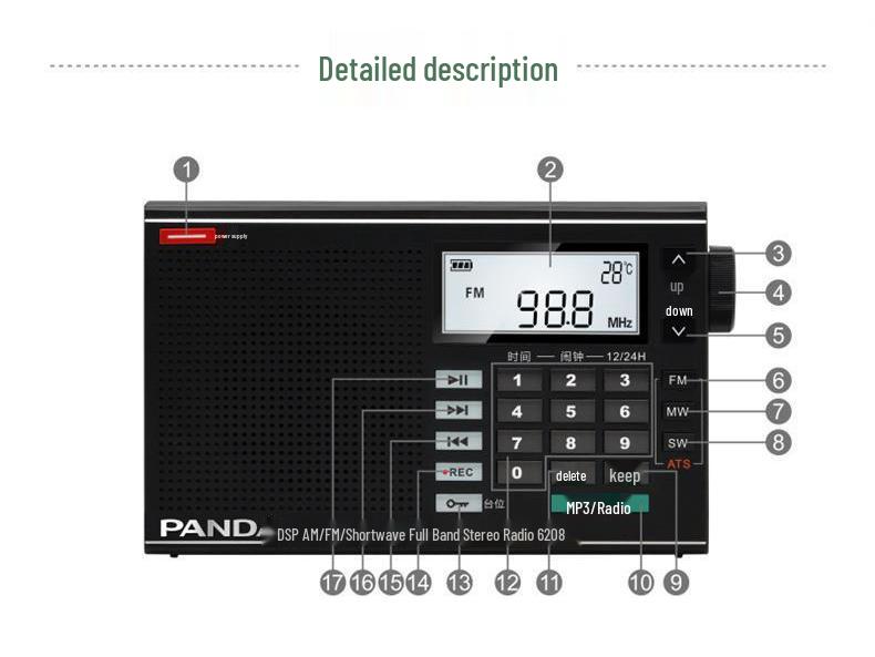 PANDA 6208 Portable Lithium Battery FM Radio with Card Slot for the Elderly