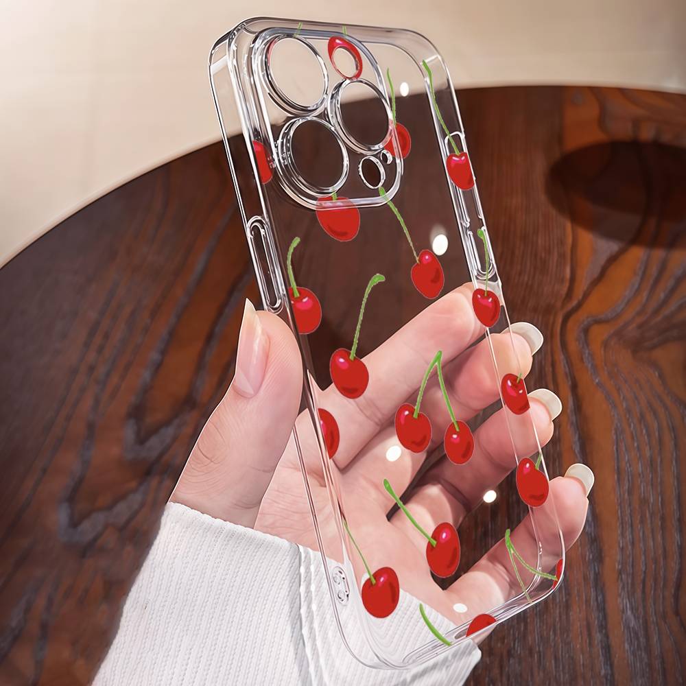 Cartoon Cherry Fruit Clear Phone Case For IPhone 16 16E 15 17 14 13 12 11 Pro Max Air Cute INS Cover Case