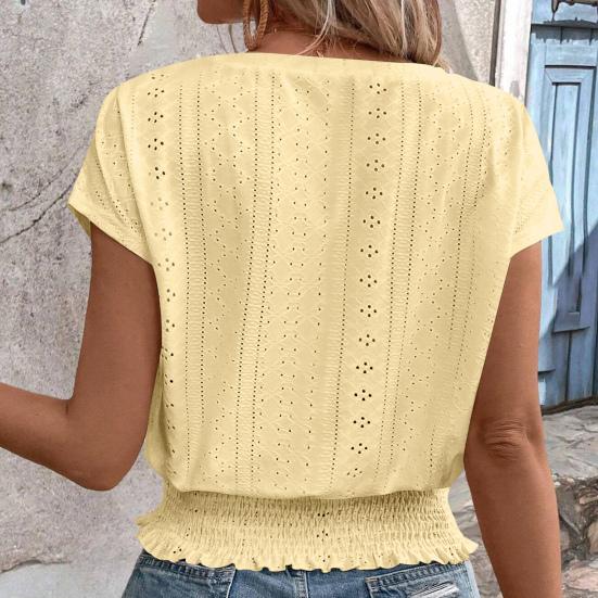 Dámské topy Výstřih do V Krátký rukáv Žakárová dekorace Pulovrové topy Jednobarevné Volný střih Elastický lem Tričko