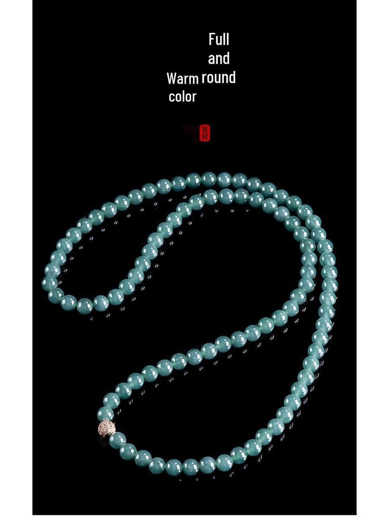 Blue Water Jade Bead Necklace - Ice Type, 6.5mm-12mm Beads, Women's Sweater Chain