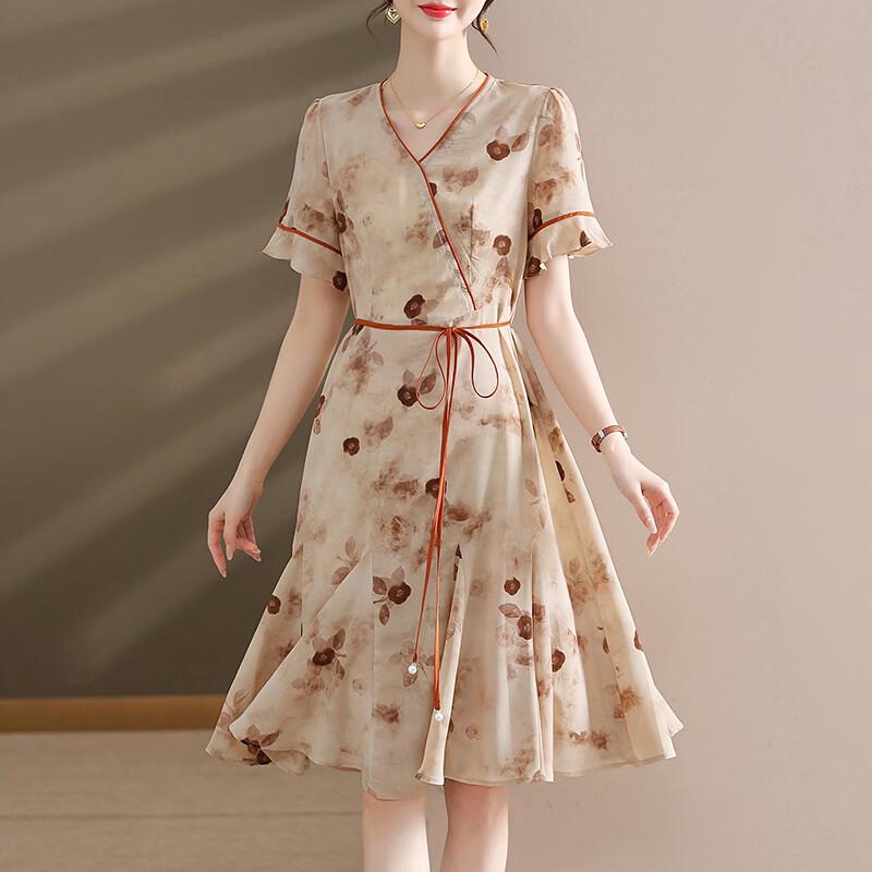 Yalu 2026 Women s Chinese Ink Print V-Neck Chiffon Dress XL
