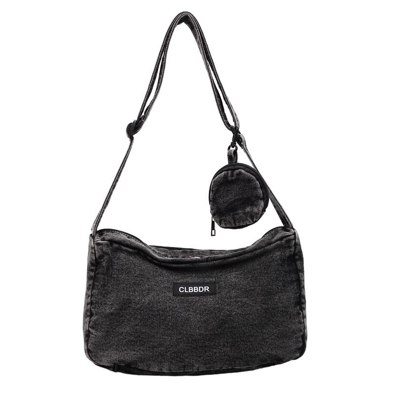 Solid Color Crossbody Bag Underarm Bag Women Denim Bag Commuter Shoulder Bag
