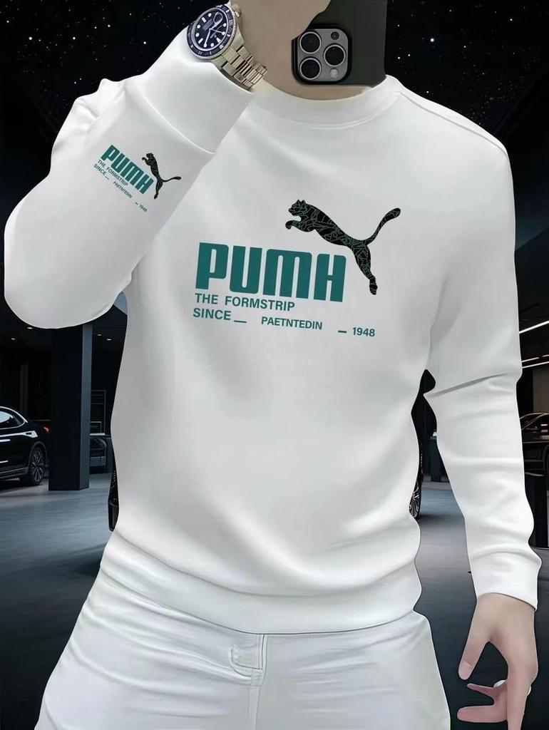 Trendy Herfst/Winter Hoodie voor Mannen met Print - Ronde Hals, Lange Mouwen, Casual Pullover