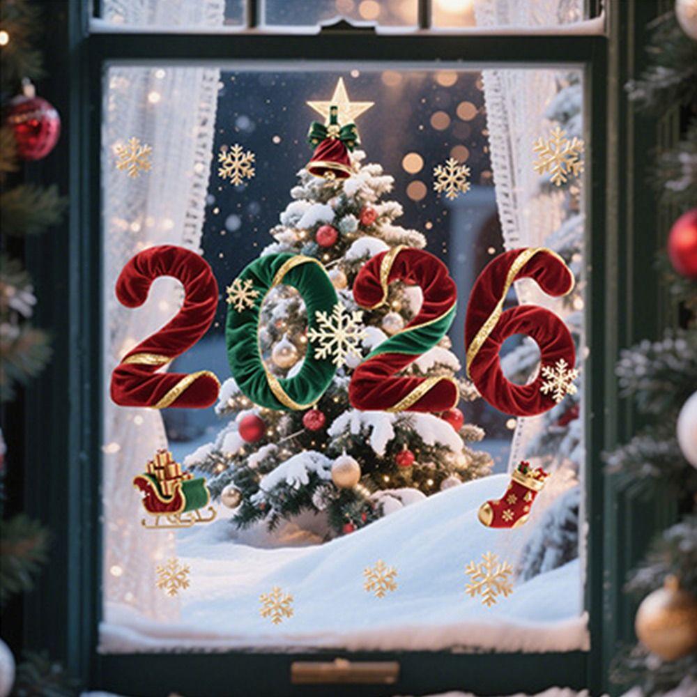 Multicolor 2026 3D Number Stickers Xmas Tree Bell DIY Accessories Christmas Static Sticker Cartoon Santa Window Stickers
