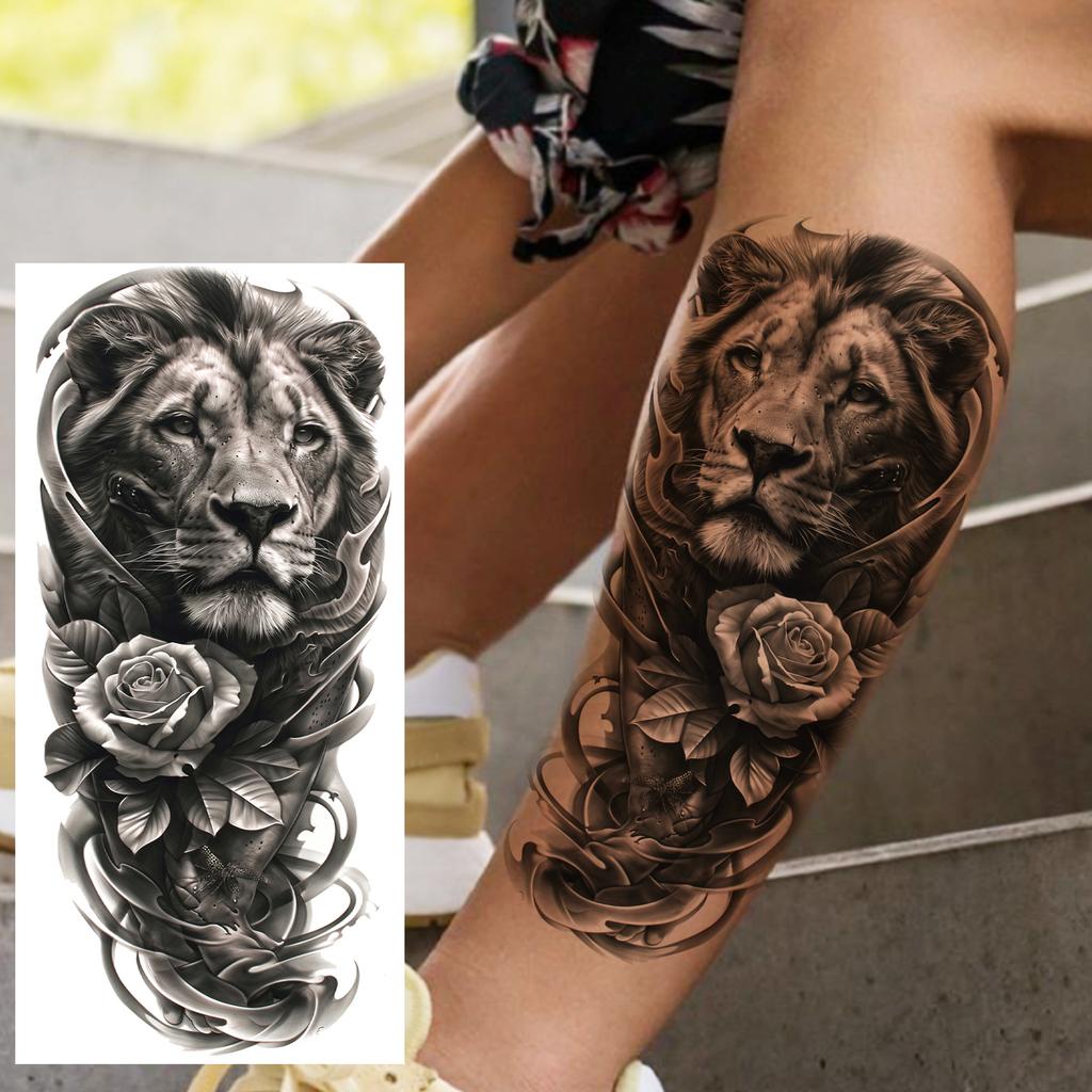 1 Sheet Realistic Fake Tiger Temporary Tattoos Sticker For Men Women Adults Water Transfer Transferable Tattoo Sleeve Waist Arm