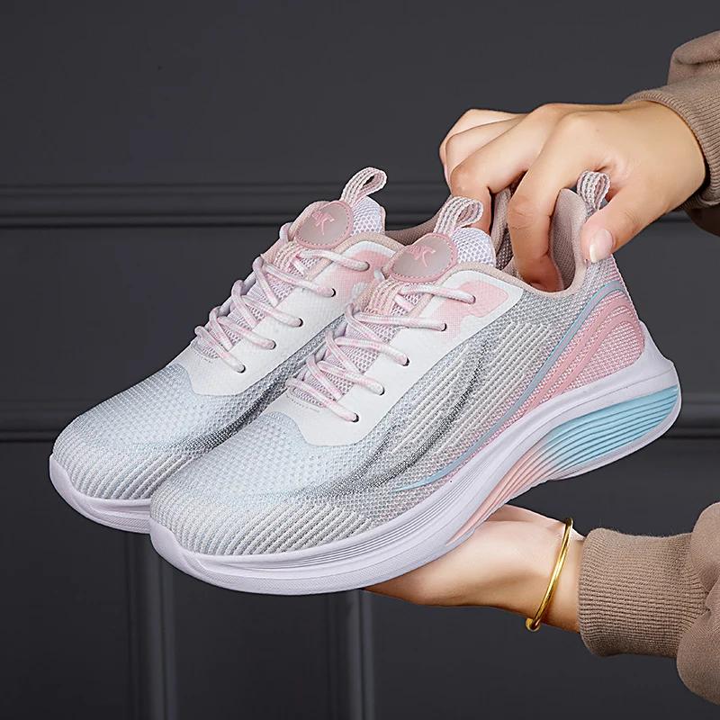 

Женские кроссовки для бега Сетчатые Мягкая подошва Спортивная обувь для улицы Теннисные Дышащие Модные кроссовки 38 розовый