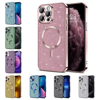 Glitter Bling Case pro iPhone 16 15 14 13 12 11 Pro Max Plus Magsafe Plating Soft Kryt bezdrátového nabíjení Slabý magnetický zadní kryt