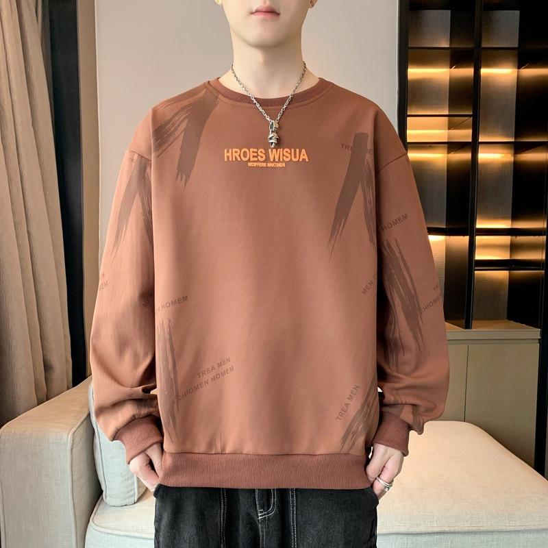 Herren Frühling und Herbst Neues Unterhemd Langarm T-Shirt Rundhalsausschnitt Bedruckt Übergröße Herren Top