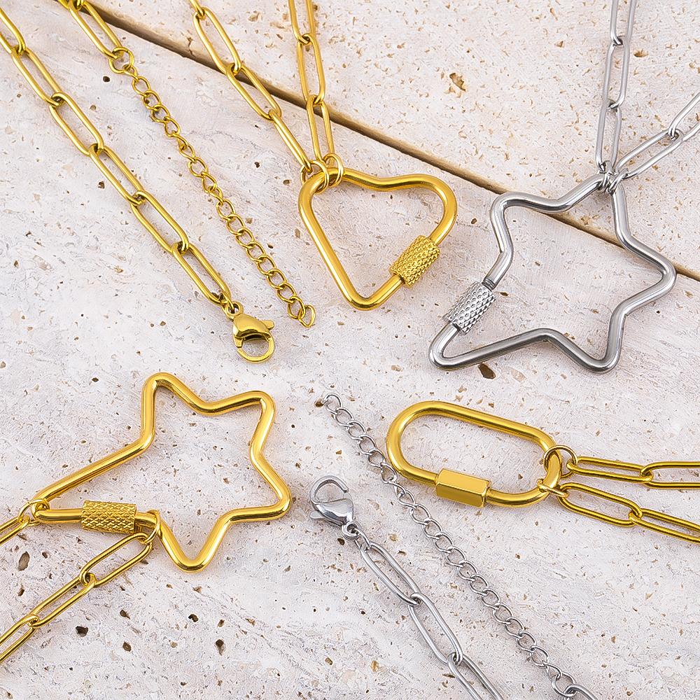2 Stück 1 Stück Stern Herz Rahmen Anhänger Verbinder Edelstahl Halskette Kette Verstellbare Verlängerungskette Karabinerverschluss DIY Schmuckherstellung