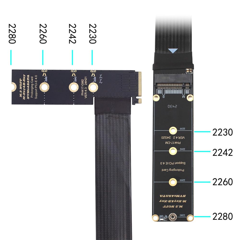 Xiwai NGFF NVME SSD Extender Card Flexible Express Extension Cable 30cm Right Angle 90 Degree Riser Adapter for Mainboard SSD M-Key PCI-E 4.0