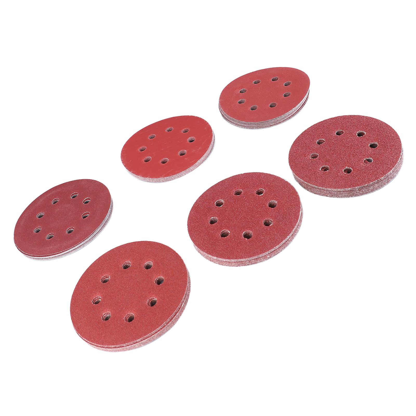 

60 шт. Шлифовальный диск 5 дюймов 8 отверстий 6 типов наждачная бумага крепление на липучке круглый шлифовальный лист для