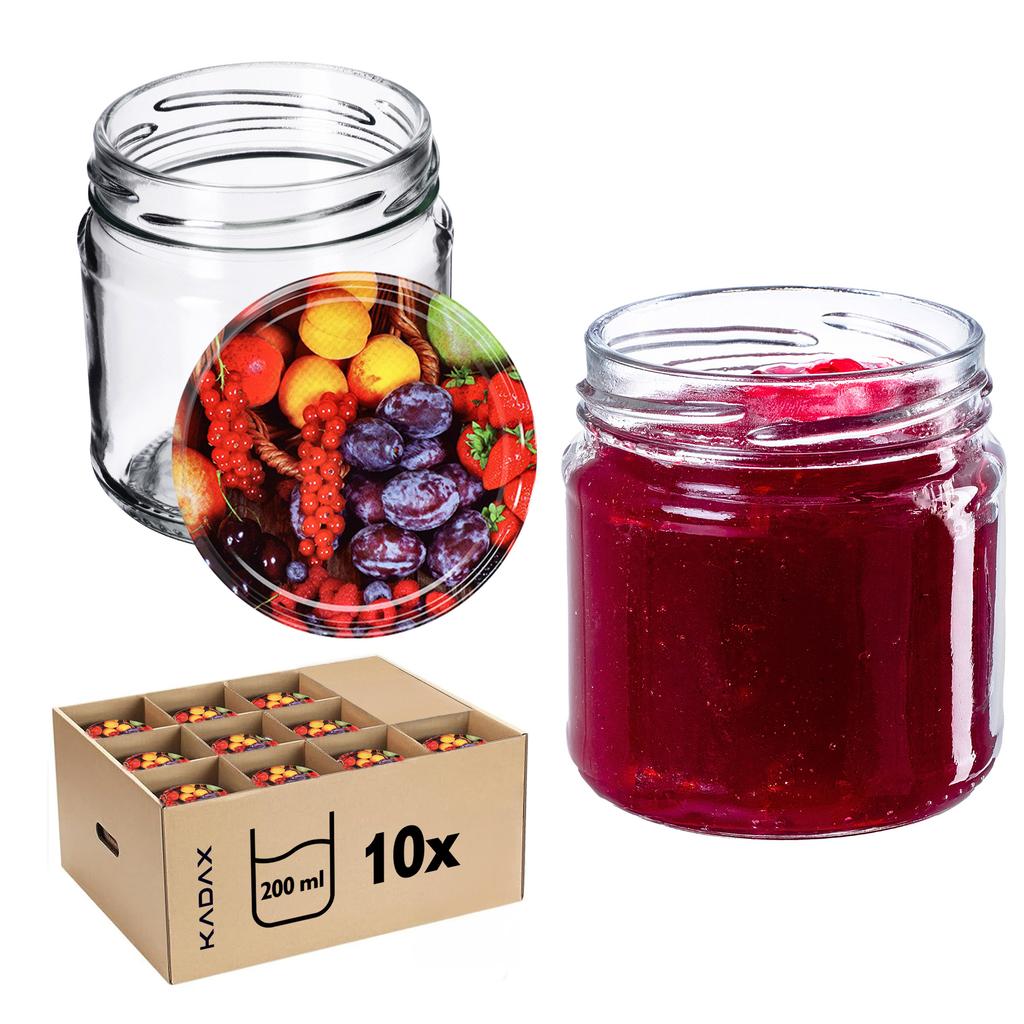 KADAX 10x Glas 200ml + Deckel Fi66 für Konserven Marmelade