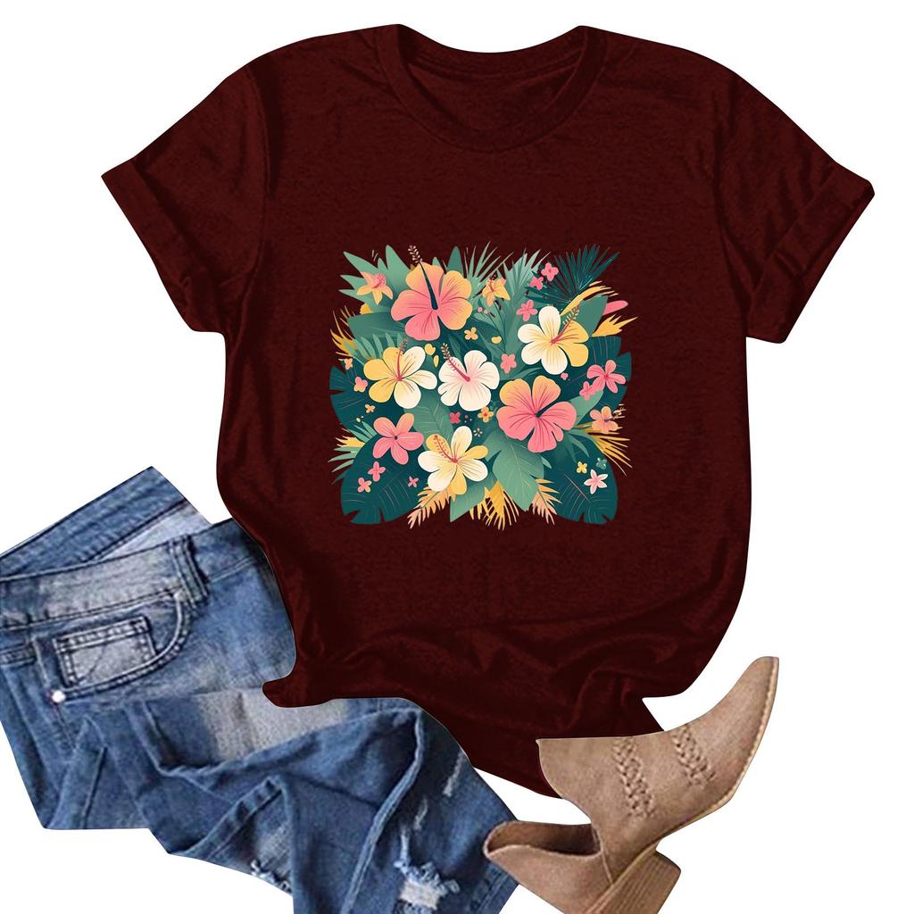Women's Fashion Casual Hawaiian Print Short Sleeve T-Shirt Top Short Sleeve T-Shirt Top