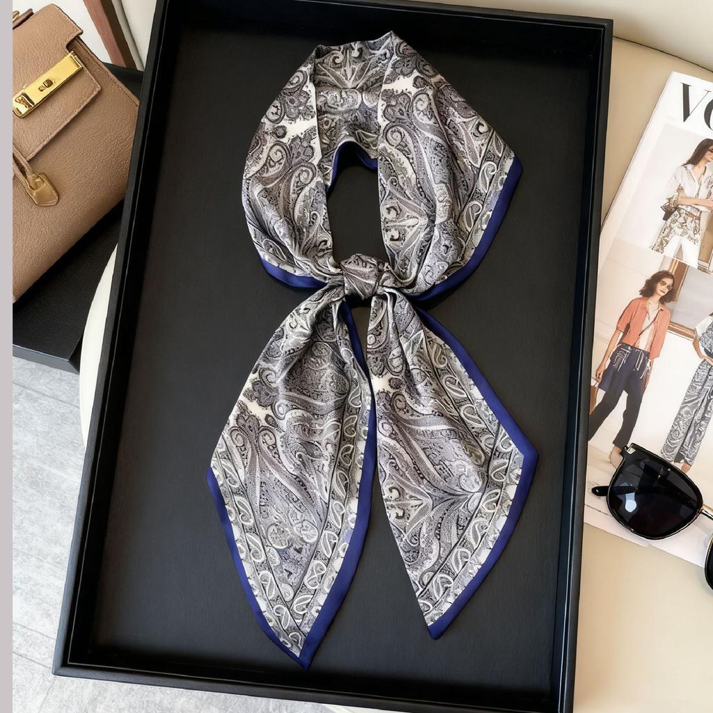 Temperament Long wide hair band, tied bag belt, double-sided silk scarf, retro literary satin streamer ins multi-functional scarf
