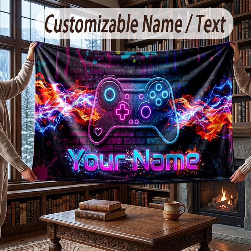 Neon Colorful Theme Throw Blanket Custom Name Text Personalized Blanket Soft Cozy Blanket for Home Sofa Bed
