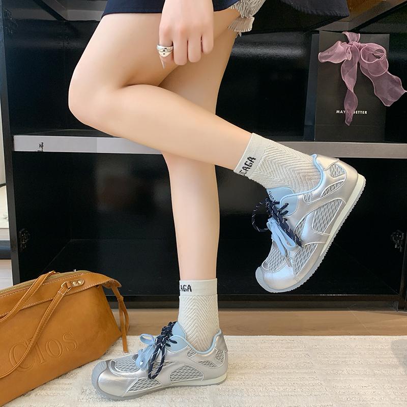 Women's Luxury Flat Sneakers, Patchwork Leather Shoes, Air Mesh, Running and Walking, Couples Wear, Fall 2025 Designer Retro