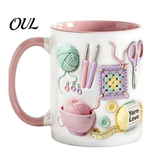 Taza de Cerámica Apta para Lavavajillas, con Diseño de Patrón de Tejido 3D, Gran Capacidad, Práctica para Microondas, Taza de Café Duradera, Taza de Té, para Amantes de las Manualidades