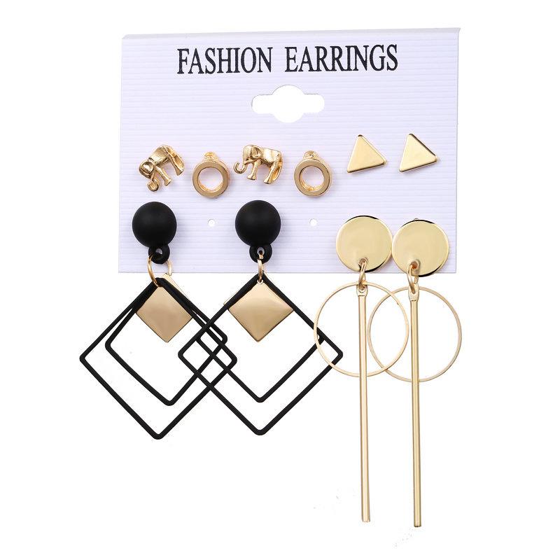 5 Pairs of Women's Earrings Alloy Animal Diamond-shape Earrings Set
