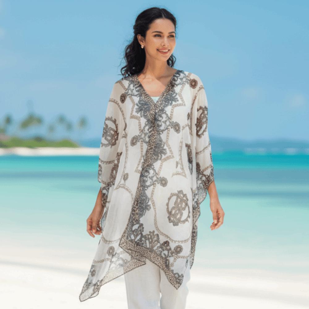 with Buckle Sunscreen Thin Large Scarf Breathable Seaside Vacation Cloak Neck Decoration