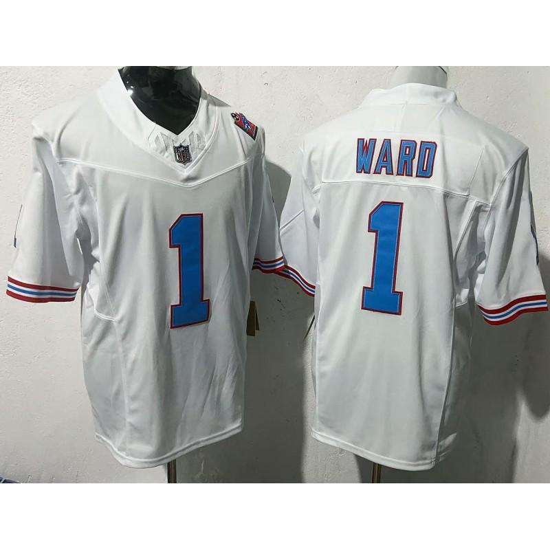 Koszulka Piłkarska NFL Męska Premium Haftowany Zespół Titan 1 17 98 Niestandardowy Numer Odzież Sportowa Ubrania dla Fanów White Jersey with Blue Letters - 1