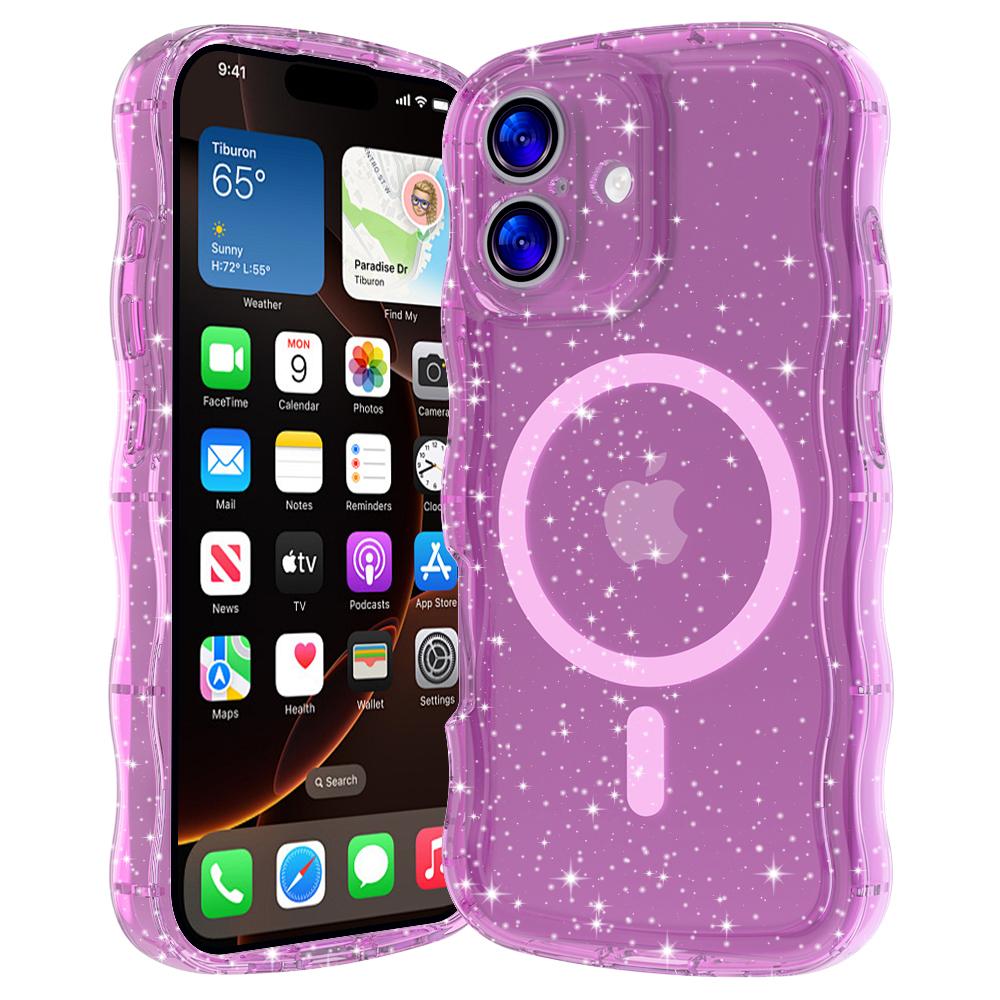 

Clear Bling Glitter Magnetic Case For iPhone 17 16 15 Pro Max Plus Shockproof Protective Soft Silm Wavy For Magsafe Phone Cover iPhone 16 Pro