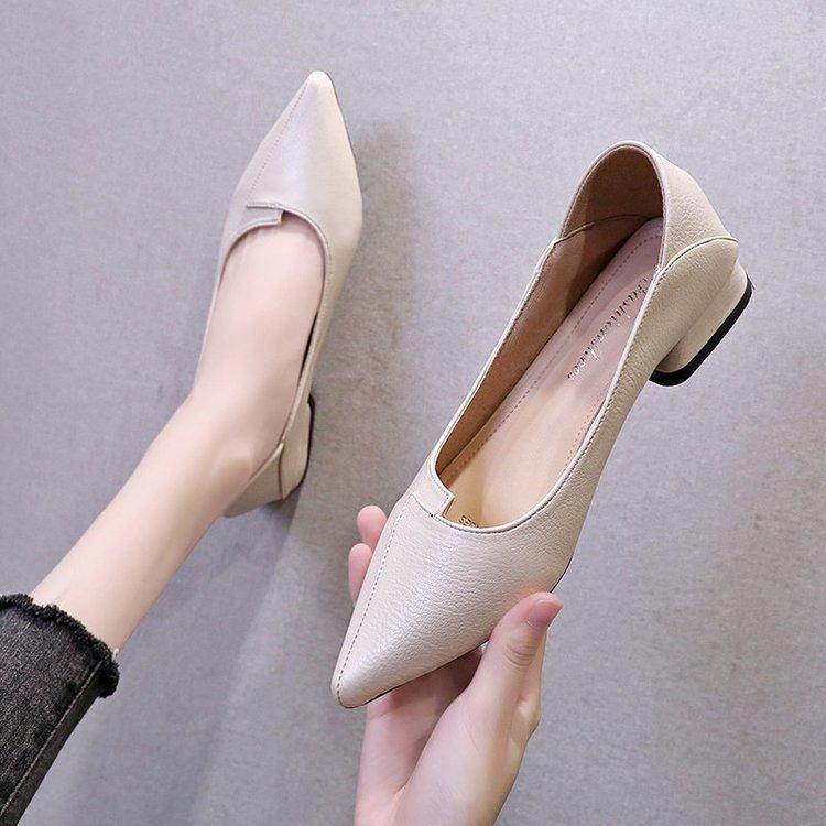Black Chunky Heeled Women Shoes Square Heel Leather Shoes Pumps Zapatos De Mujer Fashion Designer Office Ladies