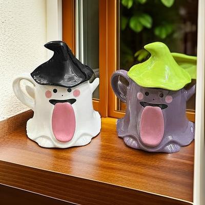 Funny Ceramic Cup with Lid Halloween Trend Personalized Coffee Drinking Cup Birthday Gift for Male and Female Couples