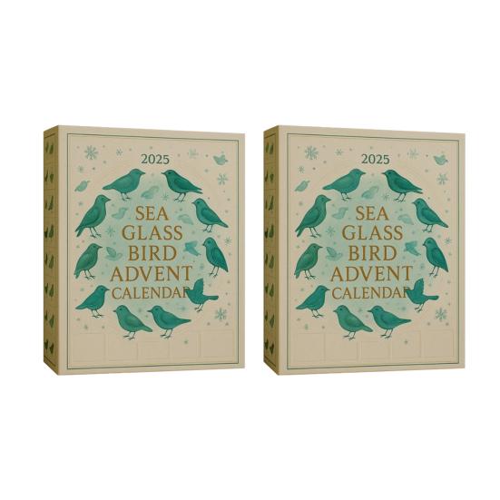 Meeresglas Vogel Adventskalender 2025 24-Tage Weihnachts-Countdown-Box mit Acryl-Vogelornamenten Einzigartiges Weihnachtsgeschenk für Naturliebhaber