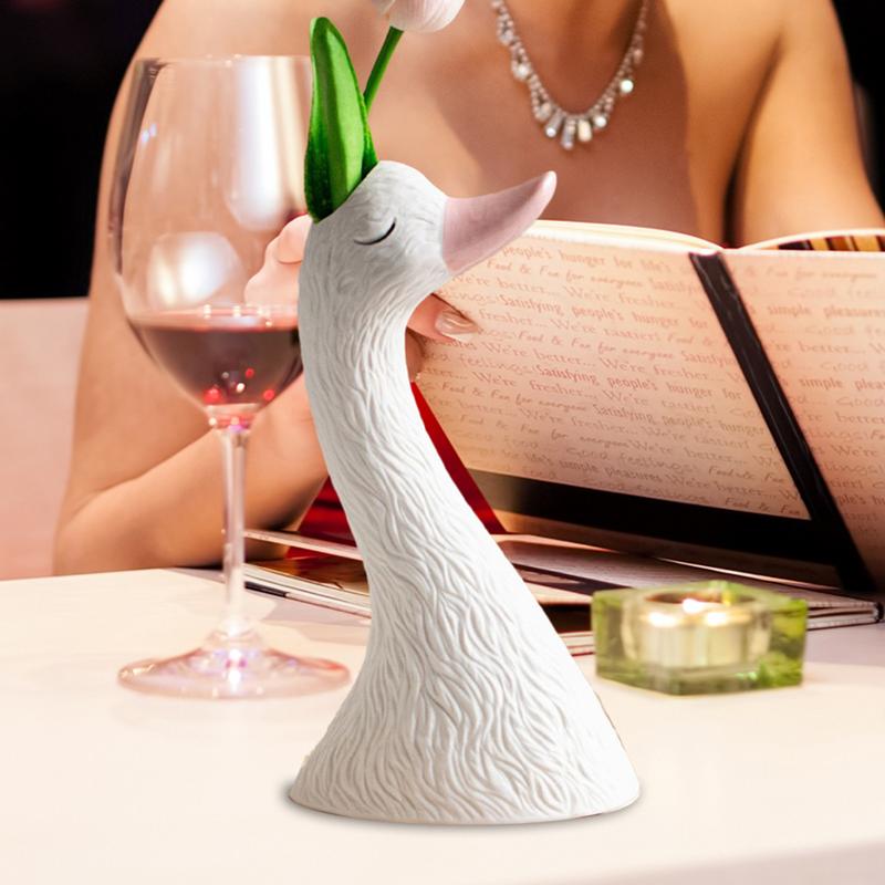 Ceramic Flower Vase White Cute Swan Figurine Planter Pot Home Bedroom Ornaments Ceramic Table Sculpture For Bathroom Living Room