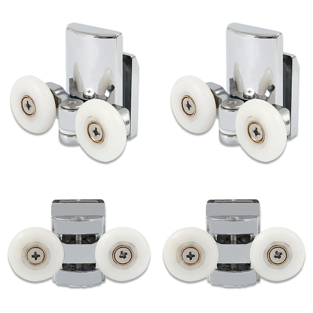 

4pcs Shower Door Rollers Replacement Twin Roller Runners Wheels Pulleys Metal 23mm Wheel Diameter Top Roller Replacement