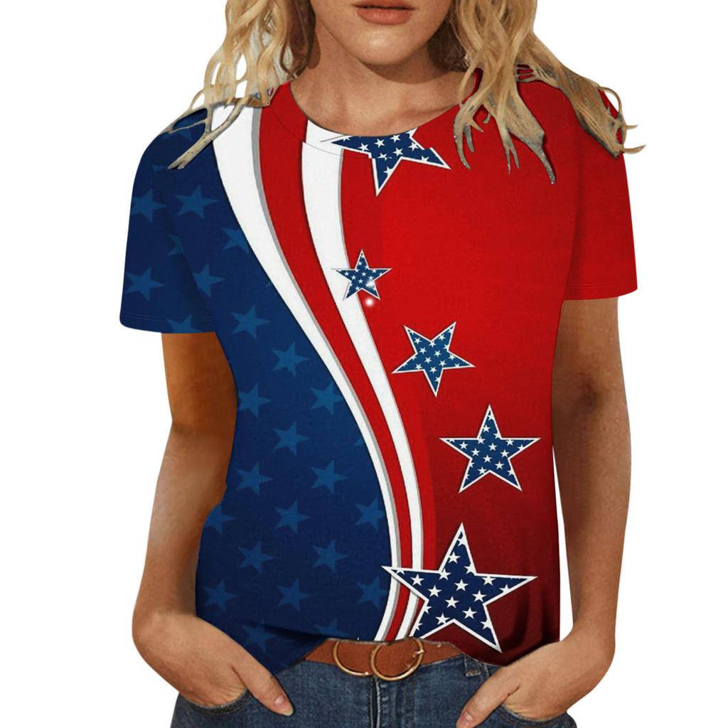 3D Digital Printing Popular Women's Round Neck Top with American Flag Series Printing 3444